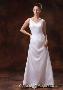 V-neck Ankle-length Satin Mother Of The Bride Dress For Custom Made In Douglasville Georgia