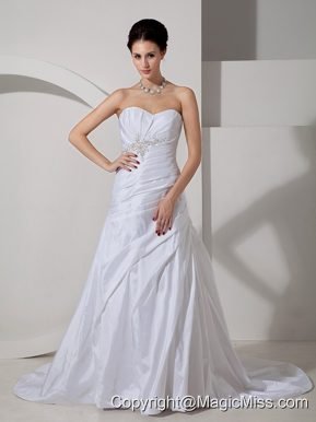 Discount A-line Sweetheart Court Train Taffeta Appliques and Ruch Wedding Dress