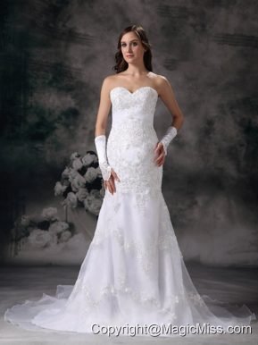 Brand New Mermaid Sweetheart Chapel Train Organza Embroidery with Beading Wedding Dress