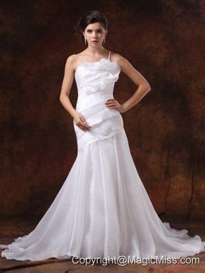 Customize Mermaid One Shoulder Wedding Dress For Wedding Party With Beaded Decorate