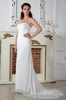 Sweet Column Strapless Court Train Chiffon Appliques Wedding Dress