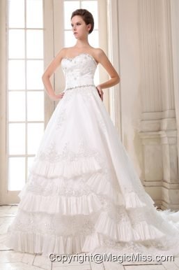 Beautiful A-line Sweetheart Court Train Taffeta Beading and Appliques Wedding Dress