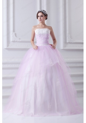 Cute Ball Gown Strapless Beading and Appliques Baby Pink Quinceanera Dress