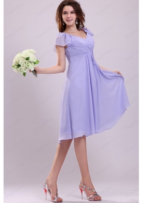 2015 Empire Cap Sleeves Lavender Ruching Prom Dress