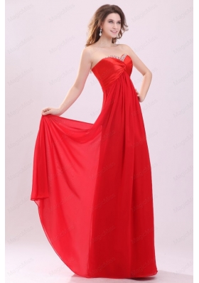 Red Empire Sweetheart Beading Floor length Chiffon Prom Dress