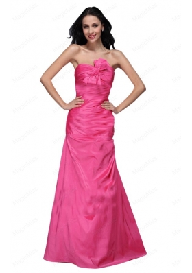 Column Sweetheart Hot Pink Ruching Floor Length Prom Dress