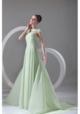 Elegant Empire Strapless Green Court Train Ruching Prom Dress