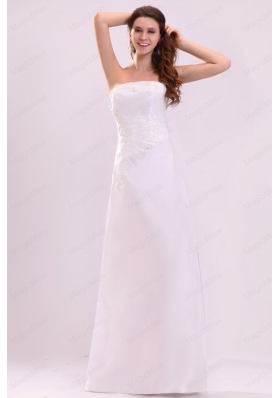 Cheap Column Strapless Floor Length Wedding Dress with Appliques