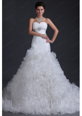 Luxurious A Line Sweetheart Beading and Ruffles Wedding Dress