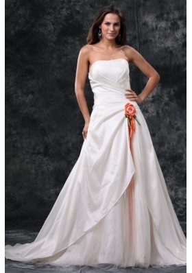 Column Strapless Ruching Court Train Taffeta Wedding Dress