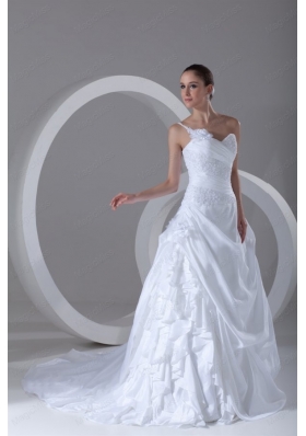 Exquisite Ball Gown One Shoulder Court Train Lace Taffeta Wedding Dress