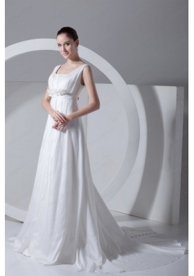 Simple Empire Square Taffeta Court Train Zipper Up Wedding Dress