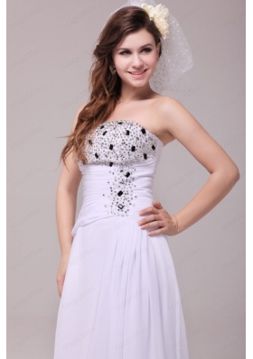 Empire Strapless Beading Ruching Floor Length Wedding Dress