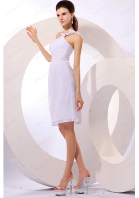 Column One Shoulder Ruching Chiffon Knee Length Wedding Dress