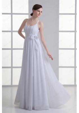 Empire Straps Ruching Sash Chiffon Floor Length Wedding Dress