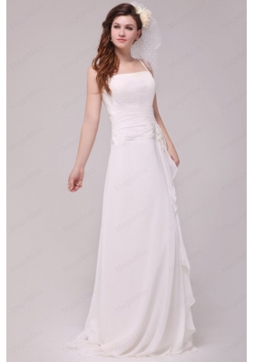 Spaghetti Straps Empire Chiffon Ruching Wedding Dress with Appliques