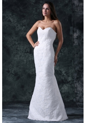 Column Sweetheart Floor-length Lace White Wedding Dress