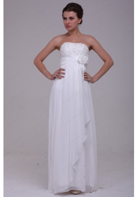 Column Strapless Chiffon Floor-length Beading Wedding Dress