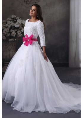 Square A-Line Chapel Train Wedding Dress For 2014