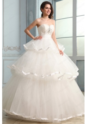 Ball Gown Sweetheart Beading and Ruffles Layered Wedding Dress