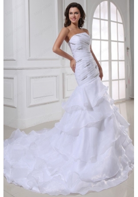 Strapless Beading and Ruffles Layered Organza Wedding Dress