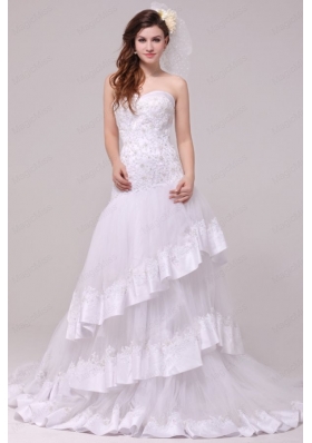 Fashionable A Line Sweetheart Appliques Decorate Wedding Dress