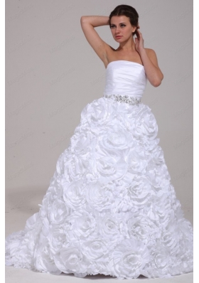 Luxurious A Line Strapless Beading Taffeta 2015 Wedding Dress