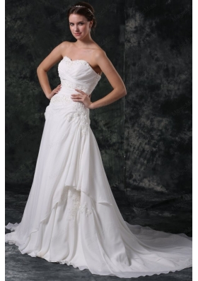 Column Sweetheart Beading and Lace Chiffon Wedding Dress with Court Train