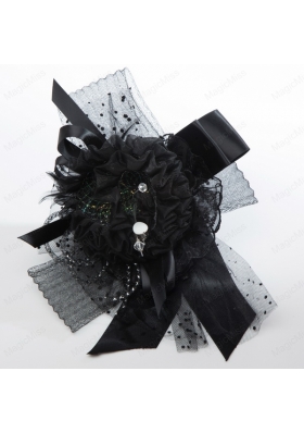 Black Rhinestone Feather Hair Ornament for Imitation Pearls