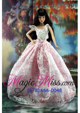 Pink and White Lace Over Skirt To Barbie Doll Dress