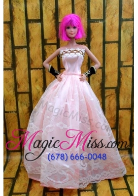 Baby Pink Gown For Barbie Doll With Lace and A-line