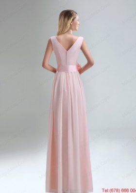 Most Beautiful Chiffon Light Pink Empire Dama Dress with Ruching