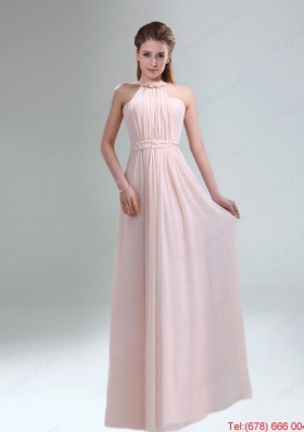 Romantic 2015 High Neck Chiffon Light Pink Dama Dress