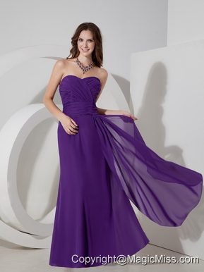 Lovely Purple Column Sweetheart Prom Dress Chiffon Ruch Floor-length