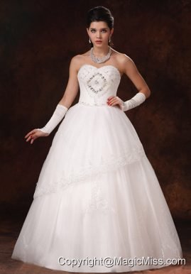 Lace A-line Sweetheart Beaded Organza Floor-length Wedding Dress For Custom Made In 2013