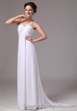 Simple One Shoulder Watteau Train Chiffon Wedding Dress For Custom Made In Decatur Georgia