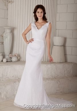 Sexy Mermaid V-neck Court Train Lace Wedding Dress