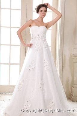 Affordable A-line Sweetheart Brush Train Taffeta Beading and Appliques Wedding Dress