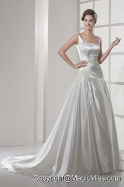 Square Neck Princess Appliques Court Train Wedding Dress