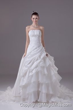 Ruffled Layers Strapless Chapel Train Princess Wedding Dress