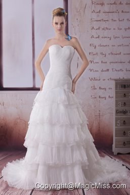 Ruffled Layers Mermaid Sweetheart Court Train Wedding Dress