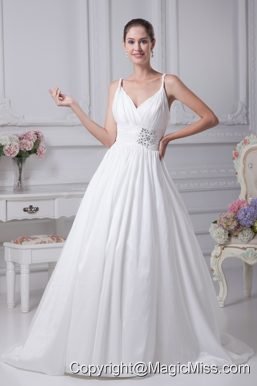 Beading Brush Train A-Line Straps Wedding Dress