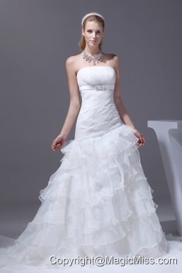 Ruffled Layers A-line Brush Train Strapless Wedding Dress