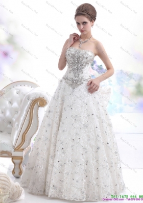 Pretty Strapless Bownot White Wedding Dresses with Rhinestones