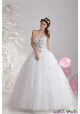 Popular White Sweetheart Rhinestones Bridal Gowns with Brush Train