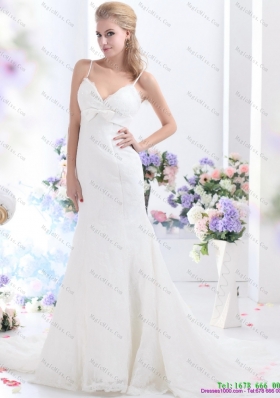 2015 Sophisticated White Wedding Dress with Lace and Bowknot