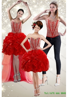 New Style 2015 Detachable Red Prom skirts with Beading and Ruffles