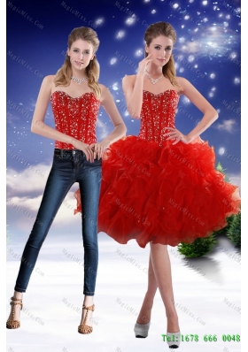 Luxurious 2015 Detachable Sweetheart Red Prom skirts with Beading and Ruffles