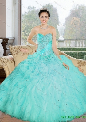 Classical Appliques and Ruffles Sweetheart Aqua Blue 2015 Quinceanera Dresses