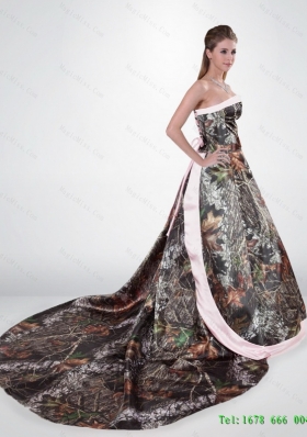 New Style Strapless Chapel Train Camo Wedding Dresses in Multi Color